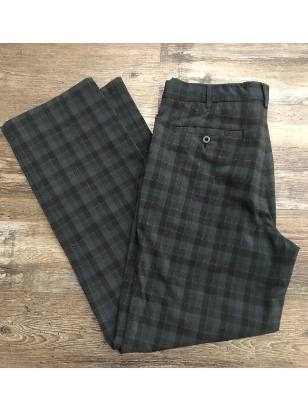 Nike Golf Mens 35x32 Black & Gray Checked Flat Front Casual Pants